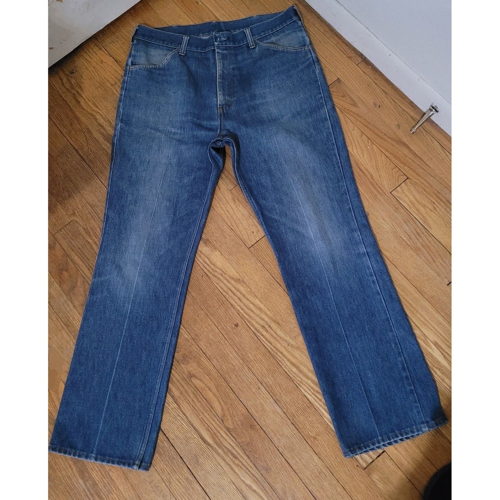 VTG Sears Thumbs Up Men Wide Leg Mature Fit Jean 70s Hipster Grunge Rocker 36x32